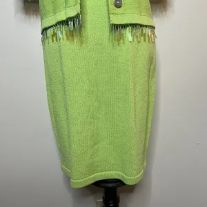 Vintage Liz Sheldon Ltd Lime Green‎ Skirt and Sweater Set w/ Jewel Tassel Detail thumbnail 4