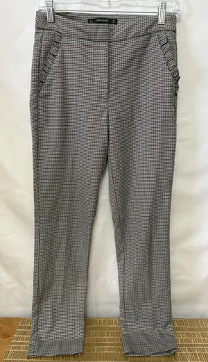 Zara Basic Houndstooth Black White Pants Ruffle Pockets Size‎ Small thumbnail 1