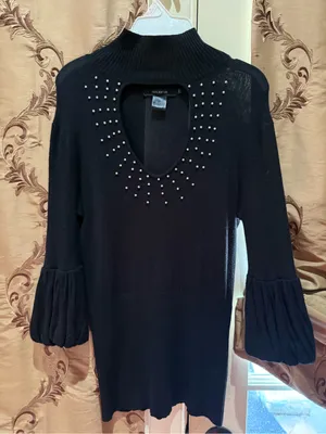 Arden B Black pearl beaded Accented Cowl Sweater thumbnail 2