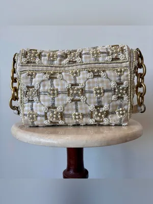 Zara Embellished beaded Cream Pearl-Trim Shoulder Bag thumbnail 5