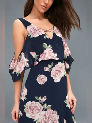 Lulus The Very Thought of You Navy Blue Floral Print Maxi Dress Size XS thumbnail 4
