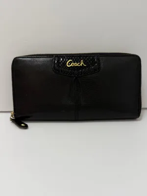 Coach Ashley Zip Around Accordion Leather Wallet Black thumbnail 2