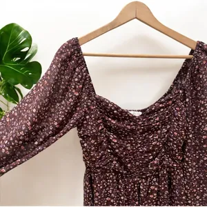 LUSH Boho Smocked Sweetheart Milkmaid Dress in Brown Berry Floral thumbnail 8