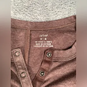 Aerie Brown Long Sleeve ribbed Henley Top medium thumbnail 5