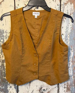 The Drop Women's Linen blend vest Camel Color size small thumbnail 1
