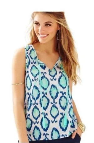Lilly Pulitzer Sleeveless Lauren Top in White and Blue Hook You In Size XL thumbnail 1