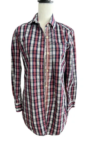 Aerie Women's Button Down Top Small Blue White Pink thumbnail 1