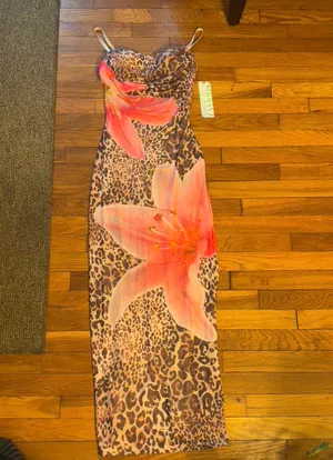 Almost Famous Leopard Maxi Slip Dress with Orange Floral Print thumbnail 3