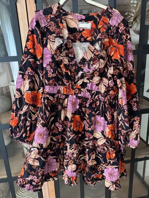 Anthropologie Pilcro Tiered Corduroy Dress long sleeve mini floral ruffle fall thumbnail 2