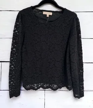 NWT Philosophy Women's Floral Lace Lined Long Sleeve Blouse Black‎ Size Small thumbnail 1