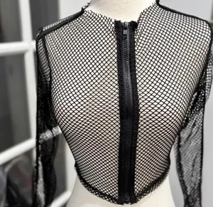 SheIn Black Mesh Punk Rave Mesh Fishnet Zip-up Top thumbnail 2