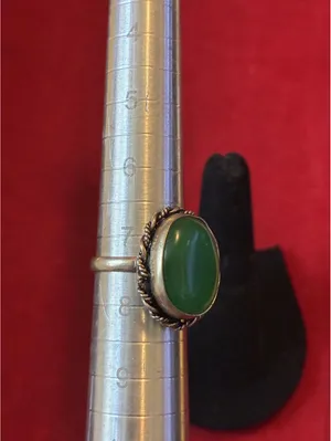 Silver Green Onyx Statement Ring Boho Rope Trim Sz 7.5 thumbnail 4