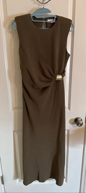Jason Wu Brown Ruched Maxi Dress Gold Hardware Size 8 Sleeveless Fall thumbnail 1