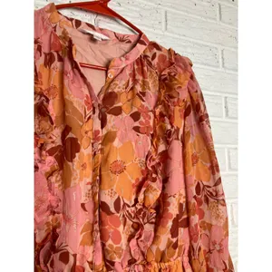 LC Lauren Conrad Floral Mini Dress Womens Large Pink Orange Excellent Ruffle thumbnail 6