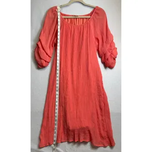 Indigo Rose Women Coral Pink Crinkle Gauze Ruffle Sleeve Shift Dress XL thumbnail 9
