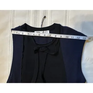 Zara Knit Asymmetrical Combination Color Block Midi Dress Black/Navy Blue Sz S thumbnail 8