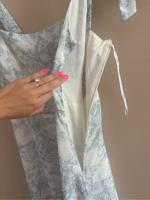 Lulus Summer Invite White and Blue Toile Tie-Strap Tiered Midi Dress Size Large thumbnail 9