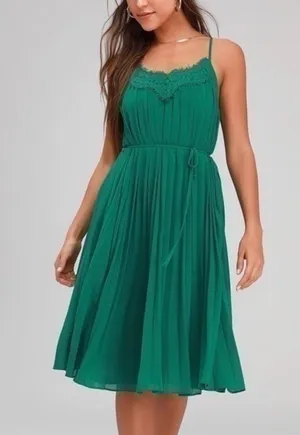 Lulus In Celebration Green Pleated Midi Dress thumbnail 1