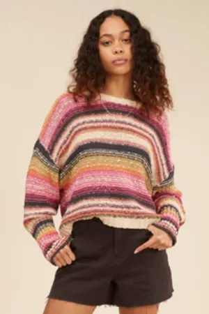 Billabong Easy Going Multicolor Chunky Knit Long Sleeve‎ Cropped Sweater Sz XS thumbnail 1