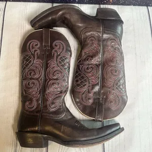 Ariat‎ “Bright Light” Western Snip Toe Boots 10011920 Mahogany Leather Sz 8.5 thumbnail 9