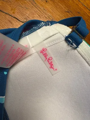 Lilly Pulitzer Teal and Pink Patterned Bandeau Swim Top with Strap thumbnail 2