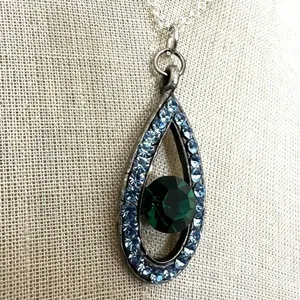 Blue and green rhinestone pendant necklace thumbnail 3