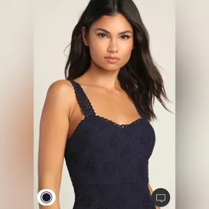 Lulus Navy Blue Holiday Sleeveless Trimmed Embroidered‎ Asymmetric Dress Sz M thumbnail 6