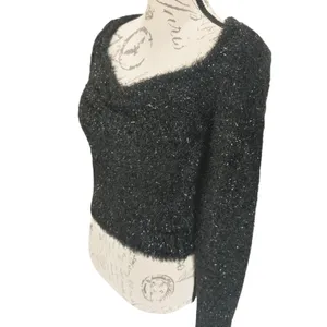 C&V Chelsea Violet NWT Black Sparkle Fuzzy Knit Long Sleeve Cropped Sweater S‎ thumbnail 4
