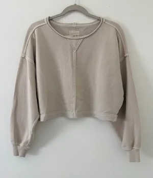 Aerie Beach Party Earthy Neutral Crop Raw Seam French Terry Crewneck size small thumbnail 1