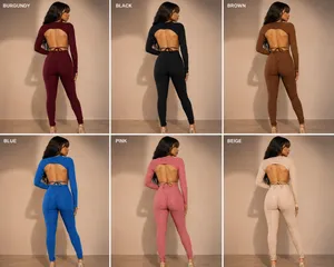 Open Back Legging Set | Contour Scrunch Lounge Fit Pink Size L thumbnail 6