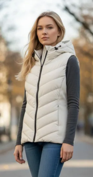 NWOT ZARA | Ecru | FITTED HOODED PUFFER VEST JACKET 8073/047 ZIPEER POCKET SKI thumbnail 1