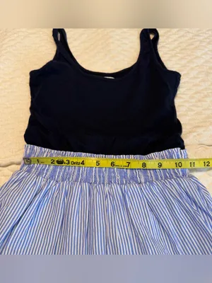 Y2K Abercrombie & Fitch Mini Babydoll Dress Smocked Waist Sz Small Navy Stripes thumbnail 8