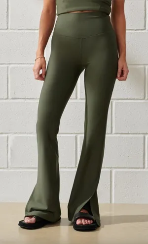 Abercrombie & Fitch YPB sculptLUX Split Hem-Flare Olive Green Leggings Size L thumbnail 1