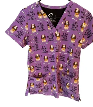 Prints By Maevn Scrubs Halloween Dogs Vet Women Size XS Uniform Medical thumbnail 1