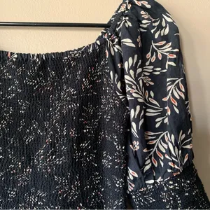 Zara Penny Ruched Black Floral Linen Blend Boho Puff Midi Dress Size Small thumbnail 6