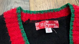 Christmas Embroidered Open Duster Cardigan Sweater Vest Size Medium Black thumbnail 3