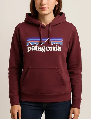 Patagonia P-6 Logo Uprisal Hoodie Women’s M Burgundy Pullover Sweatshirt thumbnail 1