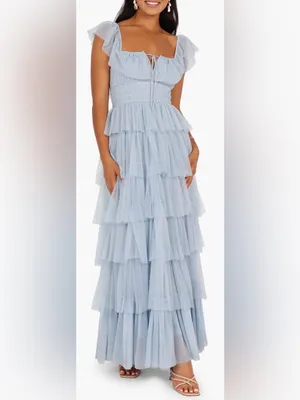 NEW Petal & Pup Belle Swiss Dot Tulle Tiered Maxi Blue Dress sz M thumbnail 2