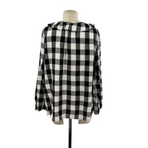 J. Crew Open Ruffle V-neck Button-up Shirt Gingham Plaid Check Black White‎ XL thumbnail 7