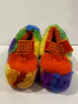 UGG Fluff Yeah Slide Rainbow Multi Color Shearling Slingback Sandal Size 7 Women thumbnail 5