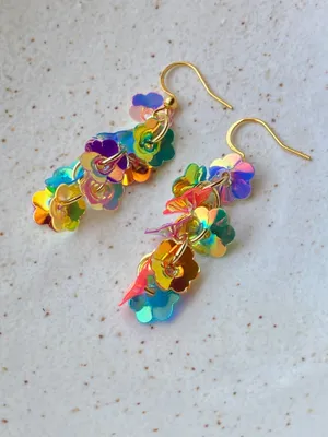 Handmade fairy cute funky unique style flower sequins dangle earrings🌈🌼 thumbnail 7