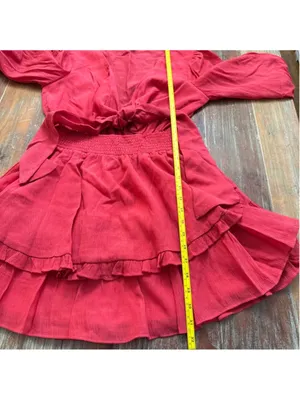 Angel Biba Red Tie Front Ruffle Tiered Mini Dress Long Sleeve Boho US S AU 8 thumbnail 11