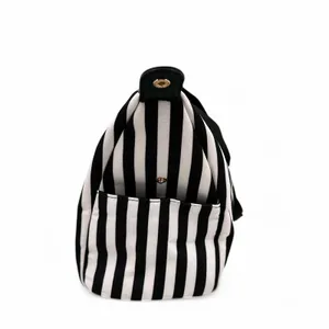 Alice + Olivia Duffle Bag Black and White Positano Stripe Weekender Tote thumbnail 11