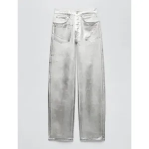 ZARA Metallic Mid-Rise Boyfriend‎ Jean Silver Sz 6 thumbnail 3