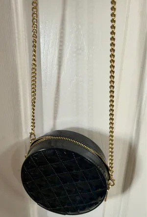 Black leather stitch cross body gold chained bag thumbnail 2
