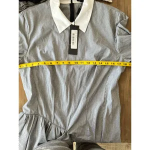 Petersyn Bettina Dress‎ Black Checkered Gingham Ruffle Mini Long Sleeve Preppy L thumbnail 3