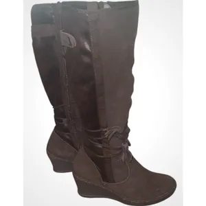 BareTraps Brown Over the Knee Brown Suede Fur Lined Wedge Boots Side Zipper 6M thumbnail 2