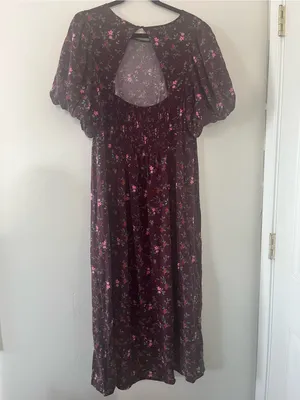 Old Navy Purple Puff Sleeve Floral Maxi Dress XL Cottagecore Romantic Feminine thumbnail 6
