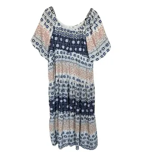 NWT DEX Maxi Dress 1X Navy Floral Boho Tiered‎ Puff Elastic Sleeves Flowy Spring thumbnail 4