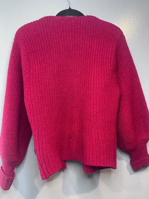 Vintage Epitome Womens Small 100% Wool Cardigan Red Open Front Pocket Sweater thumbnail 9